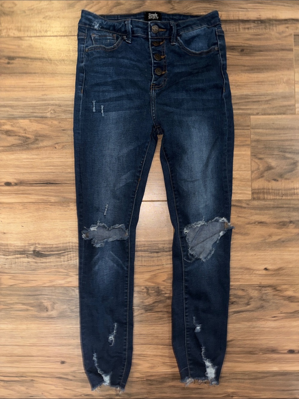 Women’s Dark Blue Distressed High-Rise Skinny Jeans